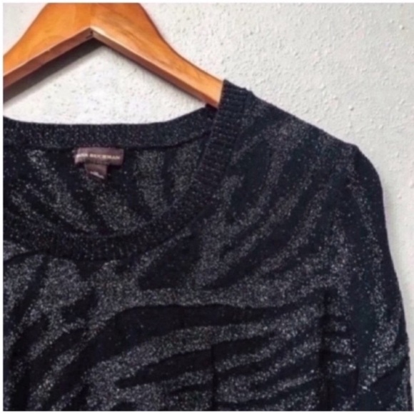 Black & Gray Silver Metallic Zebra Sparkle Sweater - Picture 1 of 4